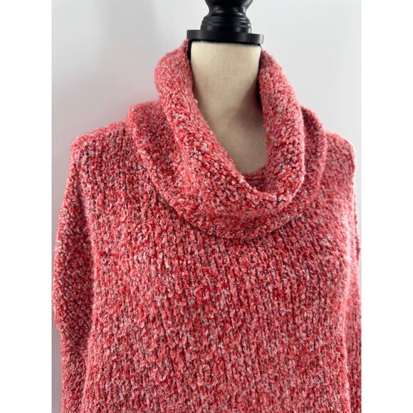 Free People BFF Red White Cowl Neck Sweater Boucle Oversized Pullover Knit S - Picture 3 of 7